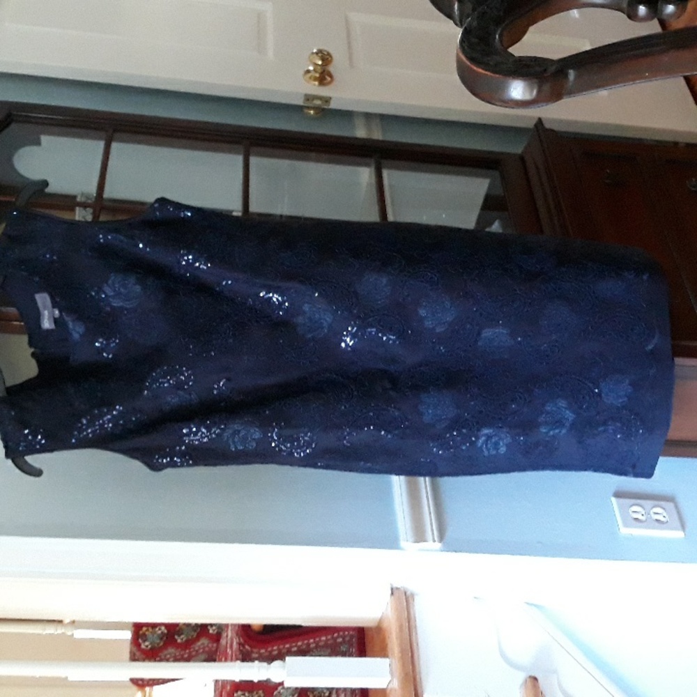 Donna Ricco Navy Blue Sequined Patterned Dress, size 6